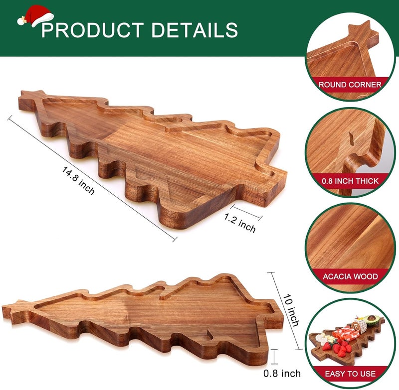 Gtencemen Acacia Wood Christmas Tree Tray - Decorative Serving Platter, Festive Plate, Xmas Dish & Wooden Charcuterie Board for Holiday Gift, Cheese, Fruit, Veggie & Cookie, Food, Snack, 16” x 10” - Image 5
